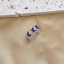 Blue Acrylic Butterfly Finger Ring for Women, Blue, US Size 6 1/2(16.9mm)