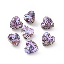 Vitrail Light K9 Glass Rhinestone Cabochons, Pointed Back & Back Plated, Faceted, Heart, Vitrail Light, 10x10x7mm