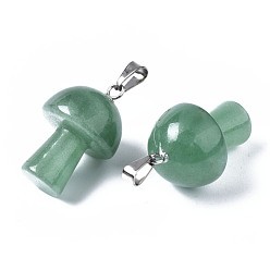 Green Aventurine Natural Green Aventurine Pendants, with Stainless Steel Snap On Bails, Mushroom Shaped, 24~25x16mm, Hole: 5x3mm