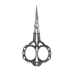 Antique Silver 201 Stainless Steel Sewing Embroidery Scissors, Embossed Plum Blossom Handcraft Scissors for Needlework, Antique Silver, 115mm