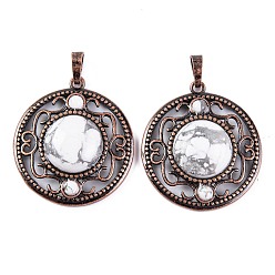 Говлит Природные подвески Говлит, покрытие стойки латунные полые плоские круглые подвески, без кадмия и без свинца, Красная медь, 36.5x33x9.5 мм, отверстие : 7.5x5 мм