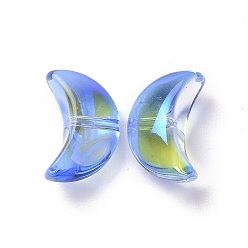 Royal Blue Transparent Electroplate Glass Beads, AB Color Plated, Moon, Royal Blue, 14x9x6.5mm, Hole: 1.2mm