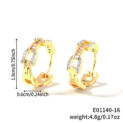 Прозрачный Модные серьги-кольца из латуни с кубическим цирконием, цепочка-оберег, золотые, прозрачные, 19x6 мм