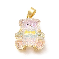 Фиолетовый Латунные подвески, медведь, со смолой и защелкивающимися дужками, стойки покрытие, без свинца и без кадмия, долговечный, реальный 18 k позолоченный, фиолетовые, 18.5x14.5x8.5 мм, отверстие : 5x2.5 мм