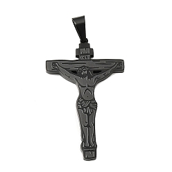 Черный 304 подвески из нержавеющей стали, амулет в виде распятия Иисуса, ионное покрытие (ip), чёрные, 49x30x2.5 мм, отверстие : 8x5 мм