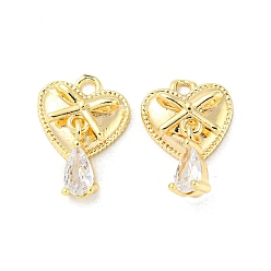 Real 18K Gold Plated Brass Pendants, with Glass, Heart Charms, Real 18K Gold Plated, 14x10x4mm, Hole: 1.5mm
