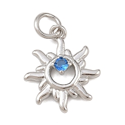 Платина Латунные микро проложить кубического циркония подвески, солнце, без кадмия и без свинца, стойки покрытие, долговечный, с целью перехода в кольце, платина, 15x13x3 мм, отверстие : 3.4 мм