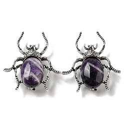 Amethyst Dual-use Items Alloy Spider Brooch, with Natural Amethyst, Antique Silver, 42x38x12~13mm, Hole: 4.5x4mm