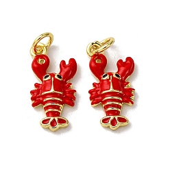 Красный Латунные микро проложить кубического циркония подвески, с эмалью, омары-талисманы, реальный 18 k позолоченный, с целью перехода в кольце, красные, 18.5x9.5x3 мм, отверстие : 3.2 мм