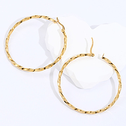 Golden Stainless Steel Hoop Earrings for Women, Twist Ring, Golden, No Size