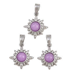 Plum Brass Micro Pave Clear Cubic Zirconia with Opalite Pendants, Star Charms, Platinum, Plum, 14.5x13x4.5mm, Hole: 5x3mm