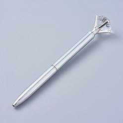 WhiteSmoke Big Diamond Pen, Rhinestones Crystal Metal Ballpoint Pens, Turn Retractable Black Ink Ballpoint Pen, Stylish Office Supplies, WhiteSmoke, 14x0.85cm