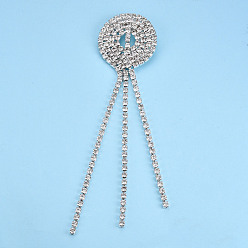 Серебро Кристалл горный хрусталь плоский круглый с кисточкой лацкан, креативный железный значок для рюкзака, серебряные, 155x39x10 мм, штифты : 0.6 мм