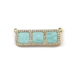 Turquoise Brass Micro Pave Clear Cubic Zirconia Connector Charms, with Resin, Rectangle with Square Links, Rack Plating, Long-Lasting Plated, Cadmium Free & Lead Free, Real 18K Gold Plated, Turquoise, 12x32x3mm, Hole: 1mm