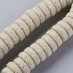 Beige Natural Lava Rock Beads Strands, Dyed, Flat Round/Disc, Beige, 15~16x5~6mm, Hole: 2mm, about 34 pcs/Strand, 7.80''(19.8 cm)