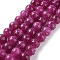 Camellia Dyed Natural Malaysia Jade Beads Strands, Round, Camellia, 10mm, Hole: 1.2mm, about 19pcs/strand, 7.09 inch(18cm)