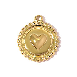 Настоящее золото 18K 304 подвески из нержавеющей стали, круглый с сердечками, ионное покрытие (ip), реальный 18 k позолоченный, 16x14 мм