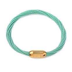 Бирюза 304 Браслеты из нержавеющей стали с полиэстеровым металлическим шнуром для женщин, с внутренней частью из рыбьей нити и магнитной застежкой, ионное покрытие (ip), бирюзовые, 7-1/4 дюйм (18.3 см)
