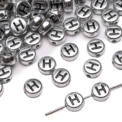 Letter H 50шт акриловые бусины, плоские круглые с буквы, Письмо ч, 7x4 мм, отверстие : 1 мм