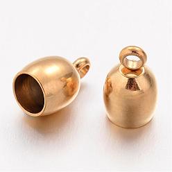 Golden Ion Plating(IP) 304 Stainless Steel Cord Ends, End Caps, Oval, Golden, 11x7mm, Hole: 2mm, 5mm inner diameter