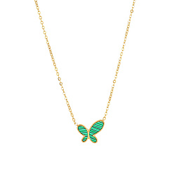 Golden Synthetic Malachite Butterfly Pendant Necklace with Titanium Steel Chains, Golden, 17.72 inch(45cm)