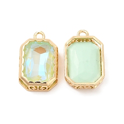 Chrysolite K9 Glass Pendants, with Light Gold Brass Finding, Rectangle Charms, Chrysolite, 19x12x5mm, Hole: 1.8mm