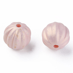 Розовый Лакированные бусины из акрила , гофрированные шарики, прорезиненный стиль, круглые, туманная роза, 11x11 мм, отверстие : 2 мм, Около 720 шт / 500 г
