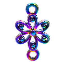 Rainbow Color Alloy Connector Charms, Flower, Rainbow Color, 18x11x2mm, Hole: 2mm