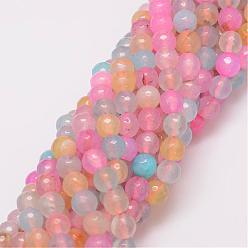Pearl Pink Natural Agate Bead Strands, Dyed, Faceted, Round, Pearl Pink, 8mm, Hole: 1mm, about 47pcs/strand, 14 inch