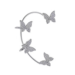 Platinum Crystal Rhinestone Butterfly Cuff Earrings, Alloy Climber Wrap Around Earrings for Non Piercing Left Ear, Platinum, 50mm