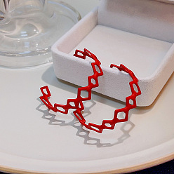 E0000-3 Red Wave Hollow Out Серьги-кольца С-образной формы с росписью макаронами в стиле ретро для женщин