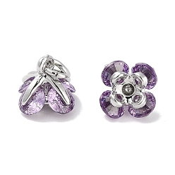 Лиловый Латунные микро проложить кубического циркония прелести, с целью перехода в кольце, цветок, платина, сирень, 7.5x7.5x7.5 мм, отверстие : 1.8 мм