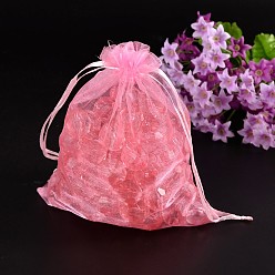 Pink Organza Bags, Mother's Day Gift Bags , with Ribbons, Rectangle, Pink, Size: about 14cm wide, 17cm long