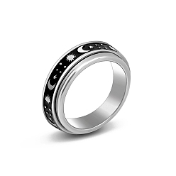 Planet Stainless Steel Rotating Finger Ring, Fidget Spinner Ring for Calming Worry Meditation, Planet, US Size 6(16.5mm) 