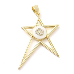 White Real 18K Gold Plated Brass Clear Cubic Zirconia Pendants, with Enamel, Star, White, 40x29x3.5mm, Hole: 6.5x3.7mm
