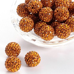 Topaz Pave Disco Ball Beads, Polymer Clay Rhinestone Beads, Grade A, Topaz, PP11(1.7~1.8mm), 8mm, Hole: 1mm