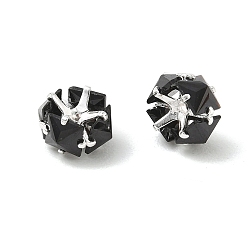 Schwarz Messing & Glasperlen, facettiert Würfel, Gestell, langlebig überzogen, Bleifrei und cadmium frei, Silbern Silberfarbig, Schwarz, 8.5x8.5x4.5 mm, Bohrung: 0.5~0.7 mm