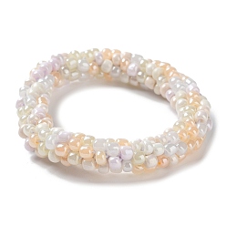 PapayaWhip Crochet Glass Beads Braided Stretch Bracelet, Nepel Boho Style Bracelet, PapayaWhip, Inner Diameter: 1-3/4 inch(4.5cm)