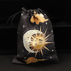 Moon Rectangle Velvet Double-Faced Printed Jewelry Pouches, Drawstring Bags, Moon, 18x14cm