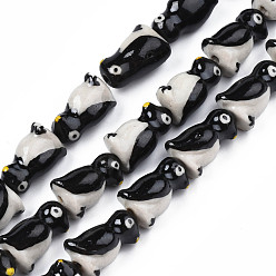 Черный Бусины из фарфора и керамики ручной работы, Famille выросли стиле, пингвин, чёрные, 16~18x9~11x10~11 мм, отверстие : 1.4 мм, около 18 шт / нитка, 12.2 дюймов (31 см)