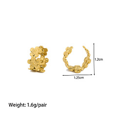 Настоящее золото 18K Серьги-каффы из нержавеющей стали в форме цветка, реальный 18 k позолоченный, 12x12.5 мм