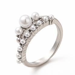 Platinum Plastic Imitation Pearl Cuff Ring, Rack Plating Brass Jewelry for Women, Lead Free & Cadmium Free, Platinum, Inner Diameter: 17mm