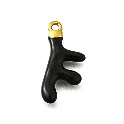 Черный 304 подвески из нержавеющей стали, с эмалью, ионное покрытие (ip), золотые, очарование в форме коралла, чёрные, 23.5x11x3 мм, отверстие : 1.6 мм