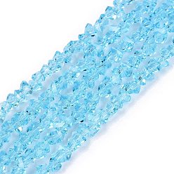 Светло-Голубой Прозрачные стеклянные бусины, треугольные, граненые, Небесно-голубой, 2~2.5x3.5~4x3.5~4 мм, отверстие : 0.8 мм, около 126~132 шт / нитка, 13.78~14.96'' (35~38 см)