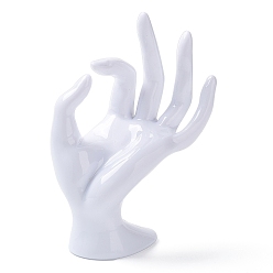 WhiteSmoke Plastic OK Hand Rings Display Stands, Jewelry Organizer Holder for Rings Storage, WhiteSmoke, 9.3x5x16.5cm