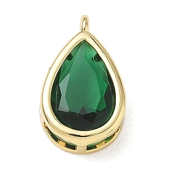 Verde Latón pavimenta colgantes de circonio cúbico, encantos de lágrima, encantos de una sola piedra, larga duración plateado, chapado en rack, sin plomo y el cadmio, real 18 k chapado en oro, verde, 17x10x5 mm, agujero: 1.6 mm