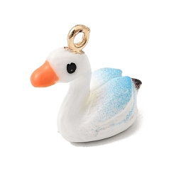 Небесно-голубой Подвески из эмали и сплава, лебедь прелести, долговечный, золотые, голубой, 16x13x8 мм, отверстие : 1.5 мм