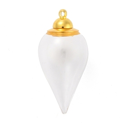 Clear Glass Bottle Pendants, with 
Brass Cap, Wish Bottle Pendant, Refillable Bottle Pendant, Teardrop, Golden, Clear, 40mm, Hole: 1.8mm