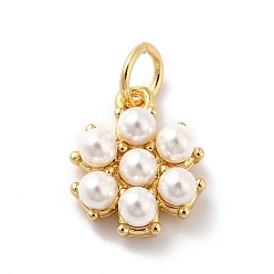 Real 18K Gold Plated Rack Plating Brass Pendants, with Pearl, Cadmium Free & Lead Free, Flower, Real 18K Gold Plated, 12.5x10.5x4mm, Hole: 3.6mm
