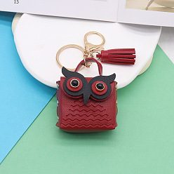 FireBrick Cute Owl Imitation Leather Wallets, with Light Gold Keychian Clasps, FireBrick, Wallet: 5.5x5.5cm